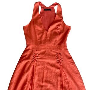 Herring Front-Lace V-Neck Mini Summer Dress Tangerine Sz 36/26